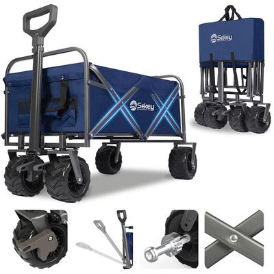 Bollerwagen Faltbar Transportkarre mit PU-Reifen, Teleskopstange und 200kg Tragkraft, Blau - Sekey Image