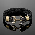 MKENDN – Bracelet ancre de Style marine pour hommes et femmes, en cuir tissé multicouche, boucle de Sport en acier inoxydable noir