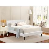 Nolan Platform Bed Frame - Button Tufted White Velvet Fabric Padded Headboard & Footboard -Black Legs (Size Options)