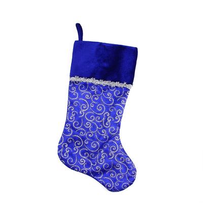 20.5 Royal Blue Silver Swirl Christmas Stocking w/ Velveteen Cuff