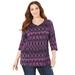 Plus Size Women's Suprema® 3/4 Sleeve V-Neck Tee by Catherines in Purple Tribal (Size 6X)