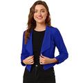 Allegra K Women's Work Office Cropped Jacket Notched Lapel Long Sleeve Open Front Short Blazer Blue 12