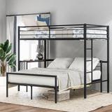 Twin Over Full Metal Bunk Bed with Desk, Ladder and Quality Slats for Bedroom, Metallic Black