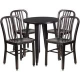 24'' Round Metal Indoor-Outdoor Table Set with 4 Vertical Slat Back Chairs