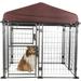 Deluxe Outdoor Dog Kennel with Cover and Secure Lock, 48" L X 48" W X 54" H, Medium, Black / Burgundy