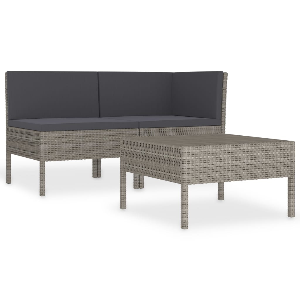 vidaXL 3-tlg. Garten-Lounge-Set mit Auflagen Poly Rattan Grau Image
