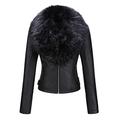 Giolshon Women's Faux Leather Jacket, Motorcycle Short Coat with Detachable Faux Fur Collar, Moto Biker PU Outerwear 9201 Black XXL