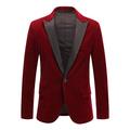 Shujin Mens Velvet Blazer Slim Fit One Button Formal Suits Coat Solid Blazer Business Jacket Blazers(Wine red,3XL)