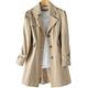 Women's Single Breasted Trench Coat Classic Fit Puff Sleeve Mid-Long Trench Coats (M,Khaki)