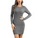 Doaraha Women's Knitted Dress Elegant Jumper Dress Round Neck Jumper Dress Long Sleeve Mini Dress Knitted Jumper Cable Knit Dress for Leisure Cocktail, (A) Grey, XXL