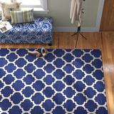 Blue/White 120 x 0.5 in Area Rug - Winston Porter Ruri Geometric Dark Blue/Ivory Area Rug Polypropylene | 120 W x 0.5 D in | Wayfair