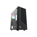 Oversteel - Iridium Gaming PC Gehäuse Kompatibel mit ATX, Micro ATX und ITX Boards, 120mm A-RGB Lüfter, Mesh Front, 2 Staubfilter, gehärtetes Seitenglas, USB 3.0, Schwarz