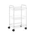 3-Tier Metal Rolling Cart on Wheels with Baskets, Lockable Utility Trolley for Kitchen Bathroom Closet, Removable Shelves, White