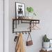 Industrial Coat Rack Shelf Wall Mounted, Coat Hooks Shelf with Hanging Rail, 5 Metal Removable Hooks-Rustic Brown, Bronze