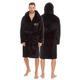 Personalised Mens Hooded Dressing Gown Bath Robe Nightwear Sleepwear Black Front Left Side Thread White L