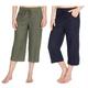 Metzuyan Womens 3/4 Capri Pants Cropped Elasticated Trousers Sizes 10-14 Navy and Khaki 12