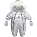 AIKSSOO Baby Infant Winter Snowsuit Hooded Romper with Gloves Booties Jumpsuit Outfits (PU White, 6-9 Months)