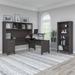 Somerset 72W Sit to Stand L-Desk with Hutch and Bookcase in Ash Gray