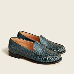 J. Crew Shoes | J.Crew Winona Loafers In Croc-Embossed Leather. | Color: Silver | Size: 9