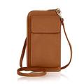 Handbag Bliss Italian Leather Mobile Phone Bag (Gold Trims) Crossbody Shoulder Bag Pouch Wallet Purse Clutch (Tan)