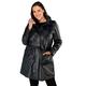 Woodland Leathers Ladies 3/4 Drawstring Parka Coat, Womens Leather Parka Jacket Made From the Super Soft Sheep Aniline Leather (Black, M / 12)