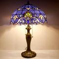 Bloomsbury Market Tiffany Lamp Table Bedside Lamp Stained Glass Shade Metal Base 24"Tall Large Desk Light Blue Purple Baroque Lavender Luxurious Boho Victorian Living R Glass/Metal | Wayfair