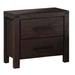 Wooden Nightstand with Metal Bar Handles and Two Drawers, Dark Brown