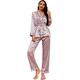 Aivtalk Silk Pyjamas Womens Long Sleeve Sleepwear 2 Piece Top and Bottom Comfy Nightwear Loungewear Set Full Slip V Neck Silk Sleepwear with Belt, M Pink