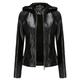 DISSA Women's Black Faux Leather Casual Jacket Short Fitted Zipper Jacket Hooded Autumn And Winter Coat,P6677,XXL