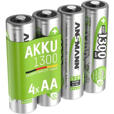 Ansmann - Akku aa 1,2V 1300mAh, aa Mignon NiMH, wiederaufladbar mit maxE, 4 Stück