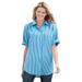 Plus Size Women's Short-Sleeve Button Down Seersucker Shirt by Woman Within in Vibrant Blue Pop Stripe (Size 1X)