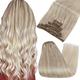 Fshine Clip in Hair Extensions Blonde Clip in Human Hair Extensions Balayage Ash Blonde to Bleach Blonde with Platinum Blonde Hair Extensions Clips 20 Inch 7Pcs 120g