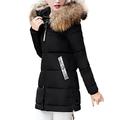 HARRYSTORE Women's Down Coat Jacket with Faux Fur Trim Hood Down Padded Long Winter Warm Parka Puffer Jacket Outwear (M, Black)