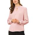 Allegra K Women's Work Office Shirt Keyhole Elegant Stand Collar Long Sleeve Chiffon Blouses Pink 8