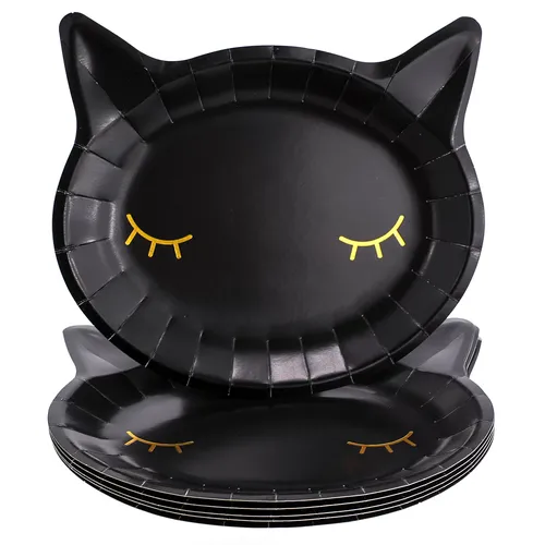 Assiettes en carton ""chat noir"", 22 x 20 cm, 6 pièces