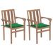 vidaXL Patio Chairs 2 pcs with Green Cushions Solid Teak Wood - 22.8" x 19.7" x 35"