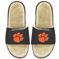 Men's ISlide Black/Tan Clemson Tigers Faux Fur Slide Sandals