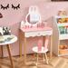 Costway Kids Vanity Set Rabbit Makeup Dressing Table Chair Set W/ - See Details