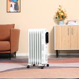 HOMCOM 1500W Oil Filled Portable Radiator Heater with 3 Heat Settings, Over-heat Protection and Remote Control, White