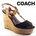 Coach Shoes | Coach Linden Black Canvas Ginger Leather Cork Which Platform Sandal Sz 9 | Color: Black/Brown | Size: 9