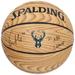 Khris Middleton Milwaukee Bucks Autographed Spalding Team Logo Woodgrain Basketball with "21 NBA Champ" Inscription