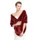 BEAUTELICATE Faux Fur Wrap Shawl Stole Women’s Bridal Long Shrug Cape for Winter Wedding Brides Bridesmaids Wine Red