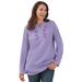 Plus Size Women's Embroidered Thermal Henley Tee by Woman Within in Soft Iris Vine Embroidery (Size 6X) Long Underwear Top