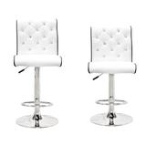 Ivy Bronx Dart Swivel Adjustable Height Bar Stool Upholstered/Leather/Metal/Faux leather in White/Black | 16 W x 19 D in | Wayfair