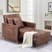 Convertible Chair - Latitude Run® 39" Upholstered Convertible Chair Bed w/ 2 Pillows Linen/Fabric in Brown | 33.75 H x 39 W x 78 D in | Wayfair