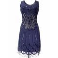 Ladies 1920's Vintage Style Dark Blue Scoop Neck Sequin Beaded Party Cocktail Dress (20)