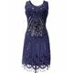 Ladies 1920's Vintage Style Dark Blue Scoop Neck Sequin Beaded Party Cocktail Dress (20)