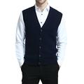 Kallspin Men's Big & Tall Knitted Gilets Cashmere Wool Cable Knit Sleeveless Cardigan Vest Sweater (Navy Blue, L-Tall)