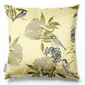 Izabela Peters Cushions With Covers Included, Filled Cushion, Eco-Friendly Velvet Cushions, 60 cm, Bird on Elderflower - Cream, Chair Cushions, Sofa Cushions, Seat Cushions