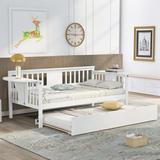 Twin Size Daybed with Trundle Bed,Slat Support,Bed Fence,Sofa Bed